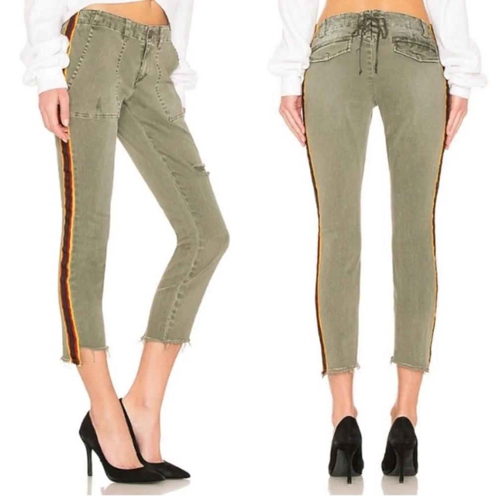 Pam & Gela Uniform Side Stripe Step Hem Pants Militia Green Lace-up 26 - Picture 1 of 6
